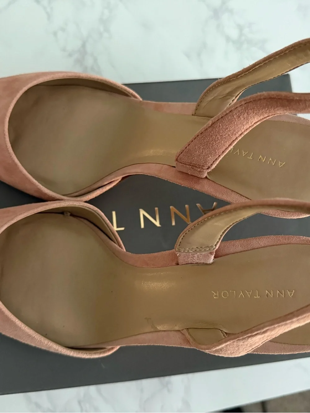 Ann Taylor Kerry Suede Slingback Pump size 8 Color is Paloma - light pink